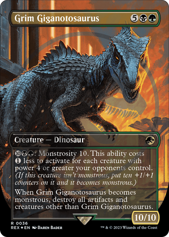 Grim Giganotosaurus (Borderless) (Emblem) (REX-036)  Foil - Jurassic World Collection