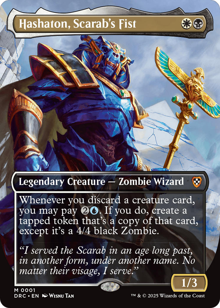 Hashaton, Scarab's Fist (Borderless) (DRC-001) - Commander: Aetherdrift (Borderless) Foil