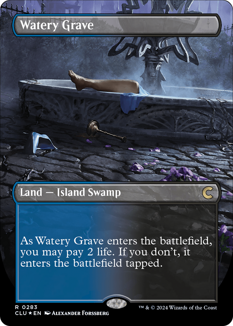 Watery Grave (Borderless) (CLU-283)  Foil - Ravnica: Clue Edition
