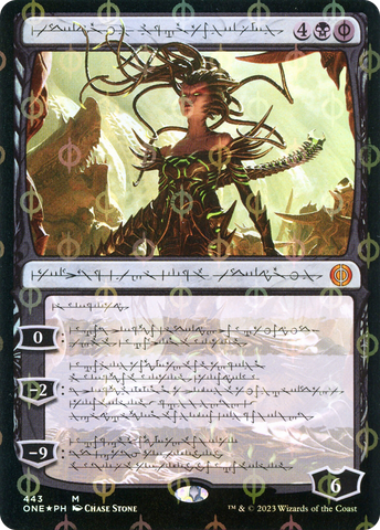 Vraska, Betrayal's Sting (Phyrexian) (Step-and-Compleat Foil) (ONE-443)  Foil - Phyrexia: All Will Be One: (Showcase)