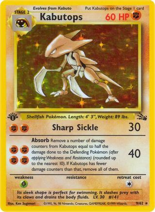 Kabutops (9) 009/62  - 1st Edition Holofoil Fossil - Holo Rare