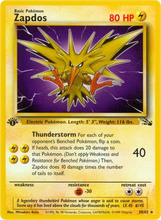 Zapdos (30) 030/62  - 1st Edition Fossil - Rare