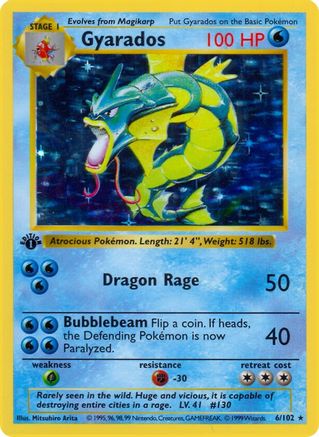 Gyarados 006/102  - 1st Edition Holofoil Base Set Shadowless - Holo Rare