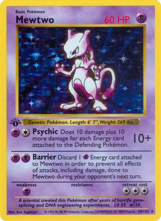 Mewtwo 010/102  - 1st Edition Holofoil Base Set Shadowless - Holo Rare