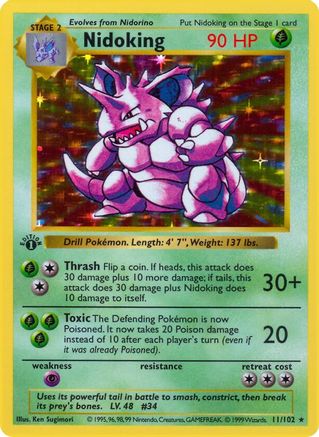 Nidoking 011/102  - 1st Edition Holofoil Base Set Shadowless - Holo Rare