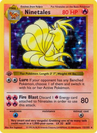 Ninetales 012/102  - 1st Edition Holofoil Base Set Shadowless - Holo Rare
