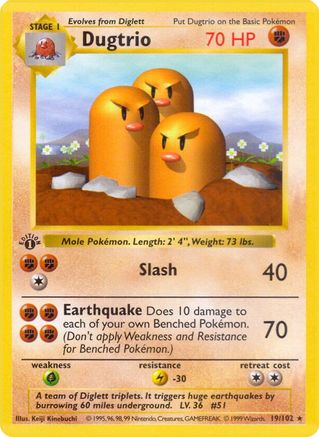 Dugtrio 019/102  - Unlimited Base Set Shadowless - Rare