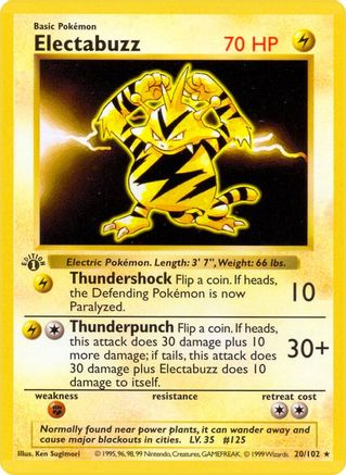 Electabuzz 020/102  - 1st Edition Base Set Shadowless - Rare