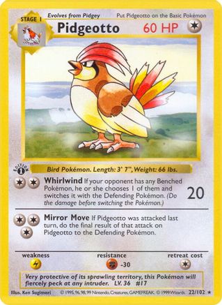Pidgeotto 022/102  - 1st Edition Base Set Shadowless - Rare
