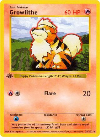 Growlithe 028/102  - Unlimited Base Set Shadowless - Uncommon