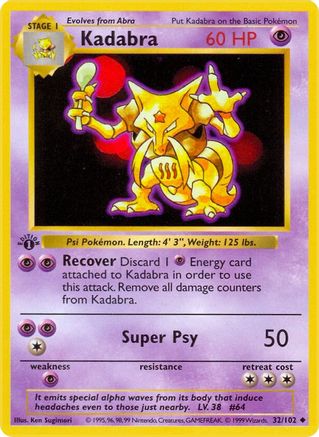 Kadabra 032/102  - 1st Edition Base Set Shadowless - Uncommon
