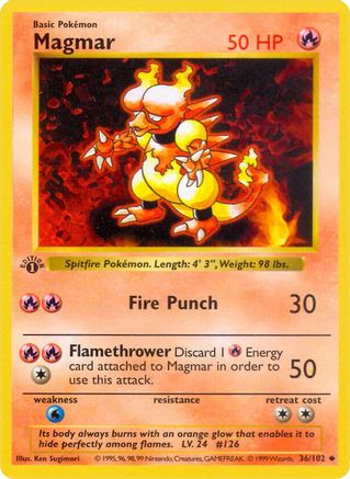 Magmar 036/102  - 1st Edition Base Set Shadowless - Uncommon