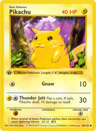 Pikachu 058/102  - 1st Edition Base Set Shadowless - Common