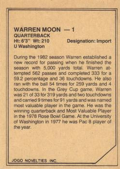 1983 Jogo CFL Limited Canadian Football Set of 110 Cards with Warren Moon