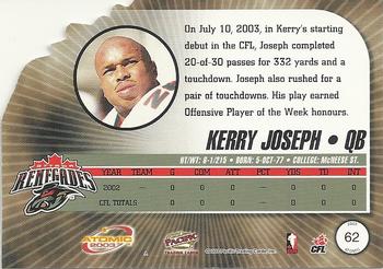 2003 Atomic CFL Ottawa Renegades Team Set of 10 Cards with Kerry Joseph Rookie Card