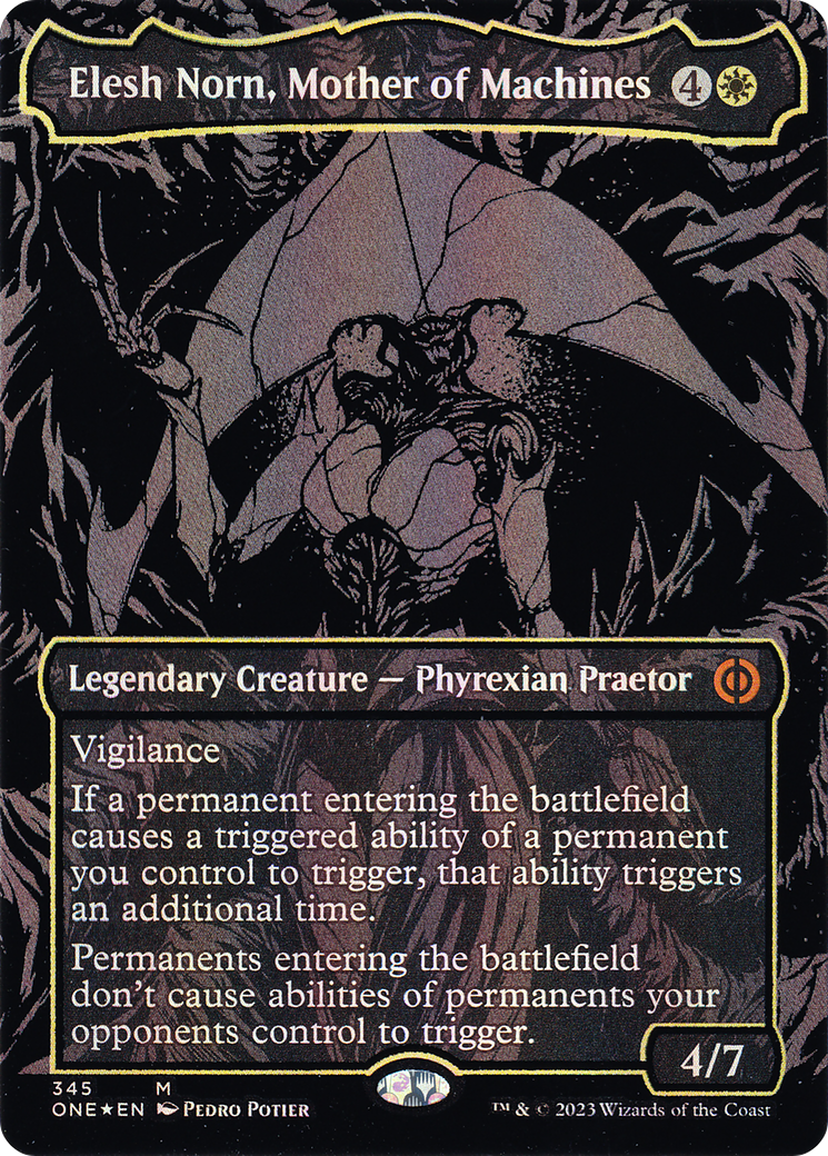 Elesh Norn, Mother of Machines (Oil Slick Raised Foil) (ONE-345)  Foil - Phyrexia: All Will Be One (Borderless)