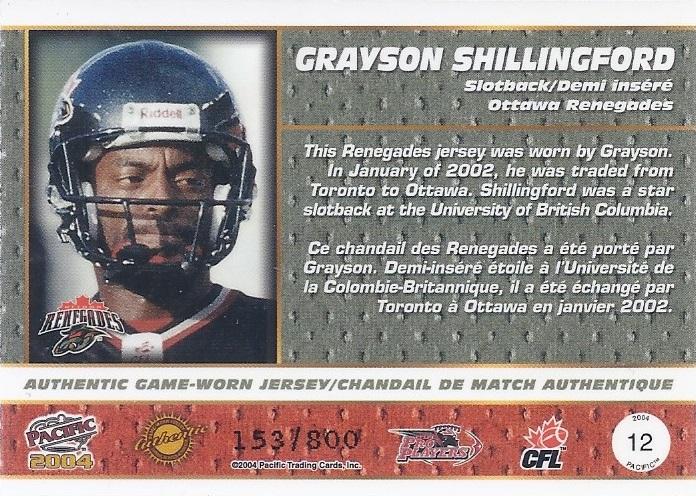 2004 Pacific CFL Game-Worn Jersey