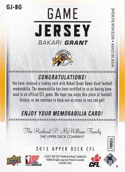 2015 Upper Deck CFL Game Jersey