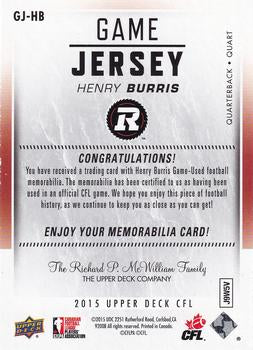 2015 Upper Deck CFL Game Jersey