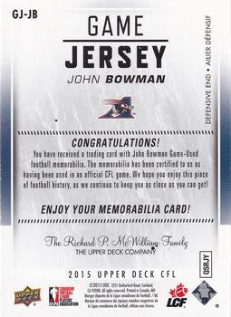 2015 Upper Deck CFL Game Jersey