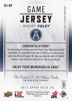 2015 Upper Deck CFL Game Jersey