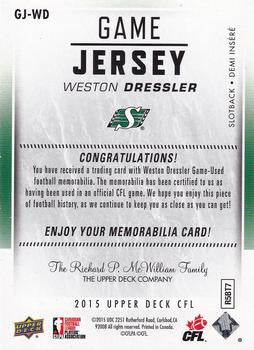 2015 Upper Deck CFL Game Jersey