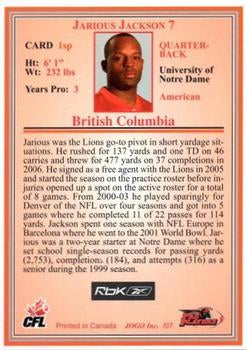 2007 Jogo CFL Short Print