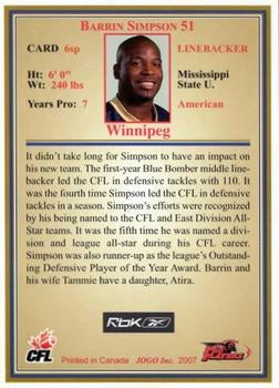 2007 Jogo CFL Short Print