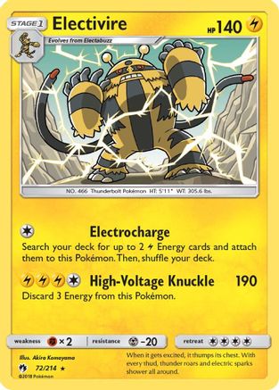 Electivire 072  - Reverse Holofoil SM  Lost Thunder - Rare