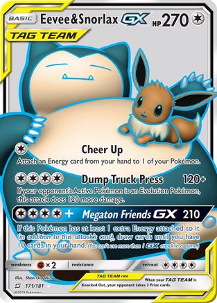 Eevee & Snorlax GX (Full Art) 171  - Holofoil SM  Team Up - Ultra Rare