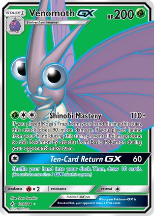 Venomoth GX (Full Art) 193  - Holofoil SM  Unbroken Bonds - Ultra Rare