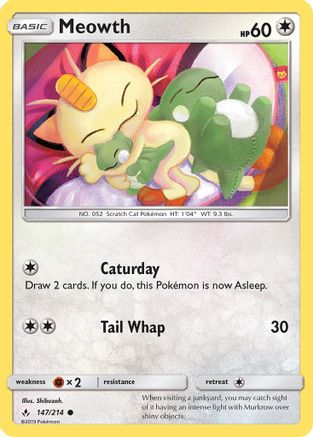 Meowth 147/214  - Reverse Holofoil SM  Unbroken Bonds - Common