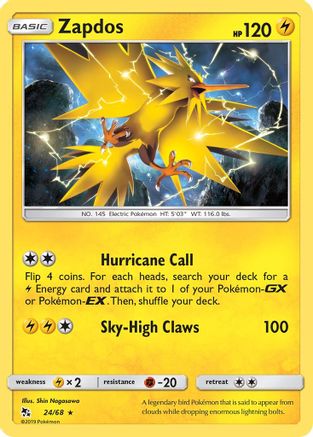 Zapdos 024/68  - Reverse Holofoil Hidden Fates - Holo Rare