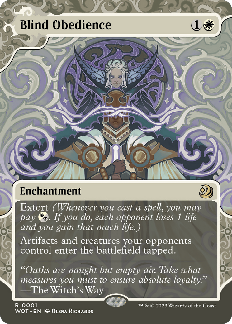 Blind Obedience (WOT-001)  Foil - Wilds of Eldraine: Enchanting Tales: (Showcase) (Borderless)