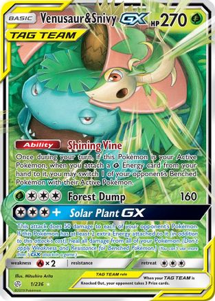 Venusaur & Snivy GX 001/236  - Holofoil SM  Cosmic Eclipse - Ultra Rare