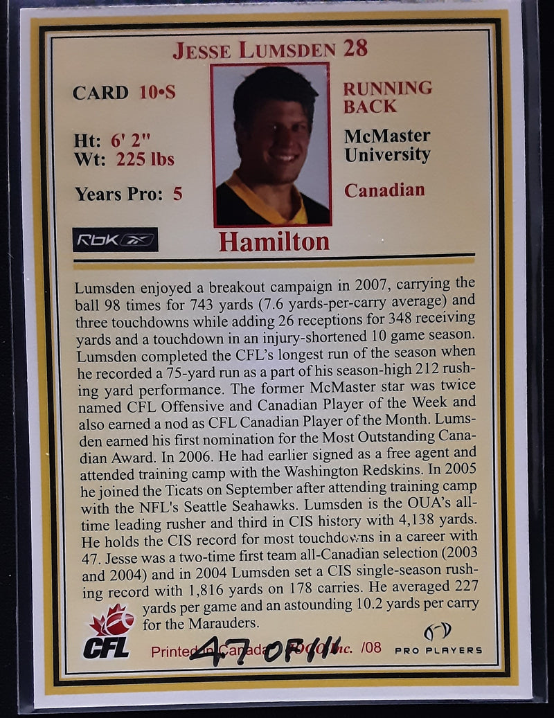 2008 Jogo CFL Signature Autographs Set of 10 Autograph cards