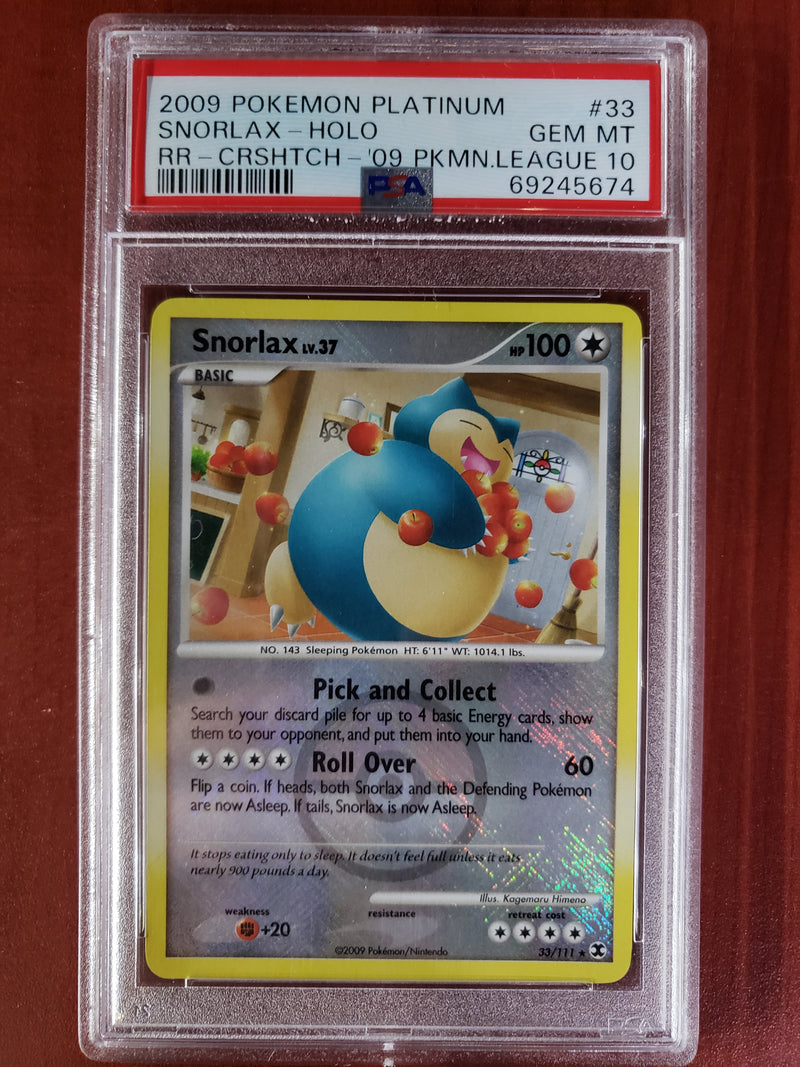 Pokemon Snorlax Holo (33/111) [Platinum Rising Rivals Crosshatch League Promo] PSA 10