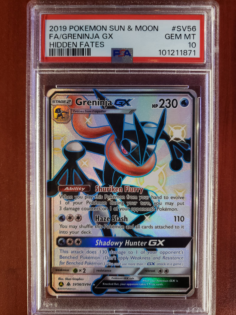 Pokemon Greninja GX Shiny Full Art (SV56/SV94) [Sun & Moon: Hidden Fates] PSA 10