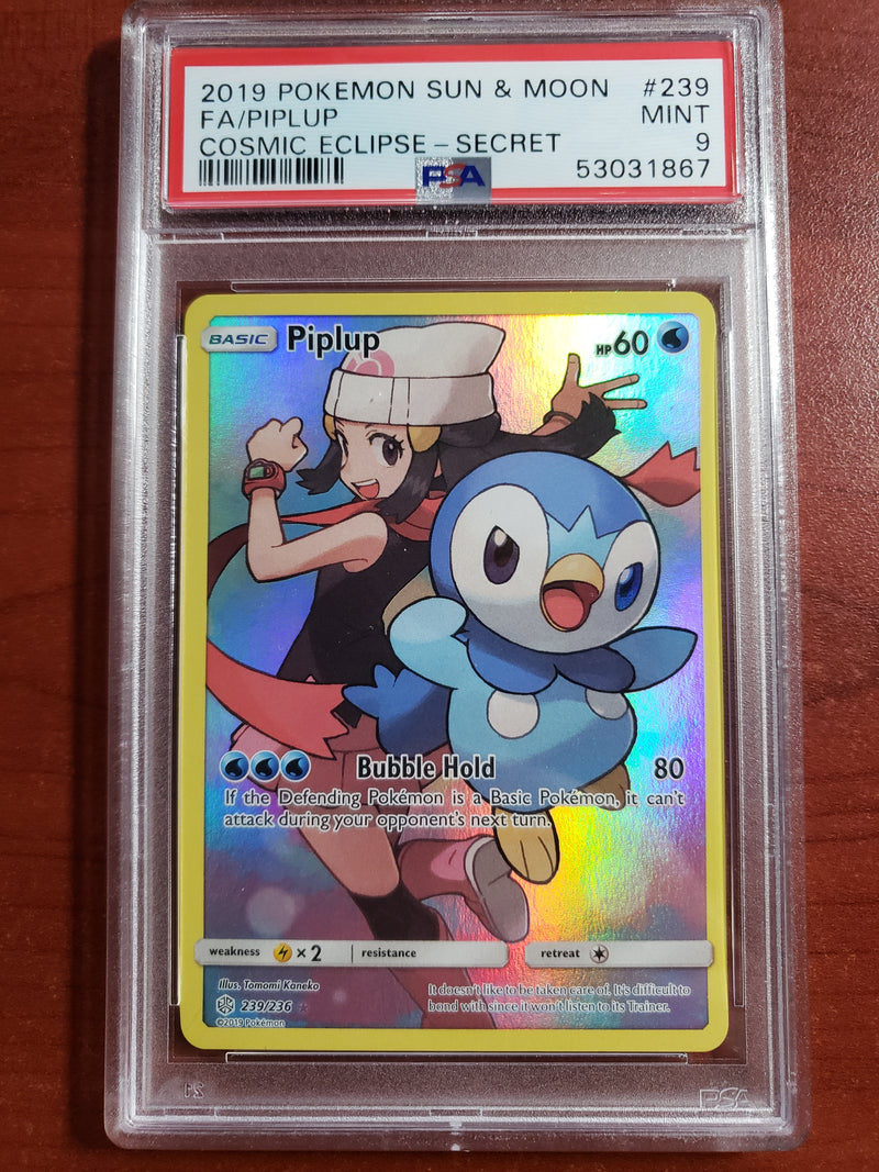 Pokemon Piplup Full Art (239/236) [Sun & Moon: Cosmic Eclipse] PSA 9