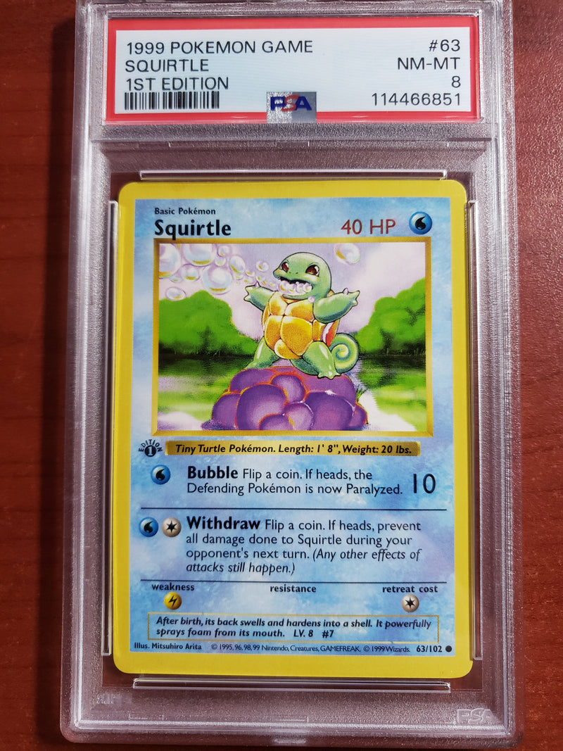 Pokemon Squirtle Shadowless (63/102) [Base Set: 1st Edition] PSA 8
