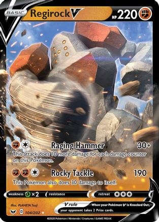Regirock V 104/202  - Holofoil SWSH01 Sword & Shield Base Set - Ultra Rare