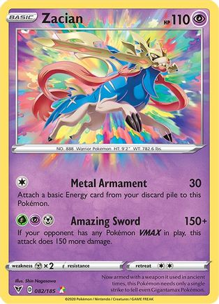 Zacian 082/185  - Holofoil SWSH04 Vivid Voltage - Amazing Rare