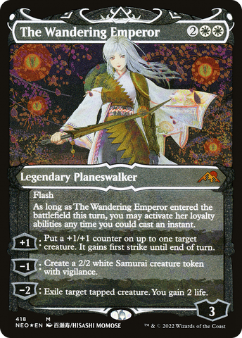 The Wandering Emperor (NEO-418)  Etched Foil - Kamigawa: Neon Dynasty: (Showcase)