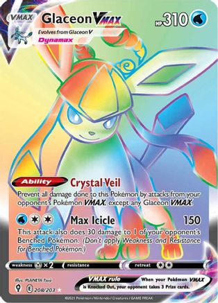 Glaceon VMAX (Secret) 208/203  - Holofoil SWSH07 Evolving Skies - Secret Rare