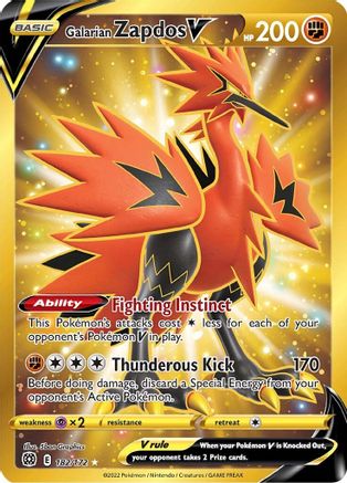 Galarian Zapdos V (Secret) 182/172  - Holofoil SWSH09 Brilliant Stars - Secret Rare