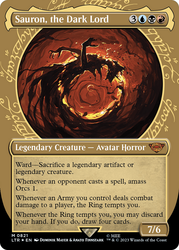 Sauron, the Dark Lord (Showcase) (Surge Foil) (LTR-821)  Foil - The Lord of the Rings: Tales of Middle-earth: (Showcase) (Borderless)