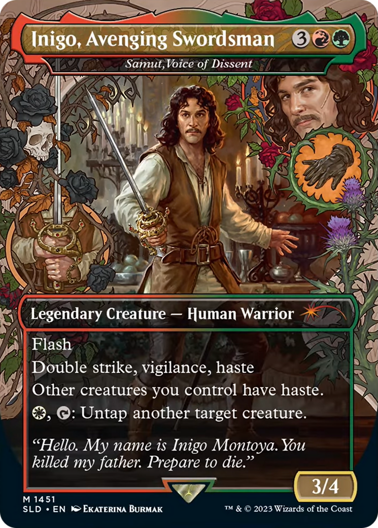 Inigo, Avenging Swordsman - Samut, Voice of Dissent (SLD-1451)  Foil - Secret Lair Drop / Inigo, Avenging Swordsman (Borderless)