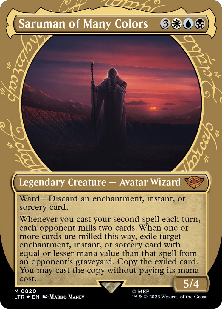 Saruman of Many Colors (Showcase) (Surge Foil) (LTR-820)  Foil - The Lord of the Rings: Tales of Middle-earth: (Showcase) (Borderless)