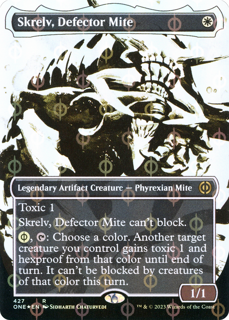 Skrelv, Defector Mite (Showcase) (Step-and-Compleat Foil) (ONE-427)  Foil - Phyrexia: All Will Be One: (Showcase) (Borderless)
