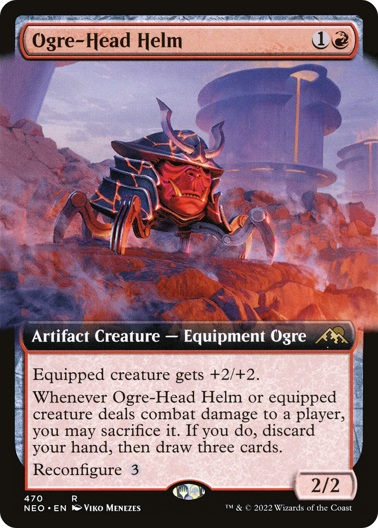 Ogre-Head Helm (Extended Art) (NEO-470)  Foil - Kamigawa: Neon Dynasty: (Extended Art)